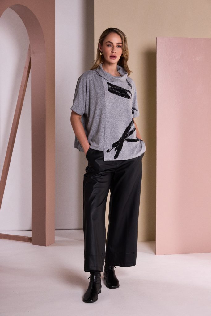 Naya Wide Leg Leatherette Trouser With Hem Panel Naw26296