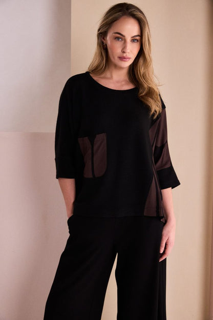 Naya Black Round Neck Top With Choko SectionsNaw26217