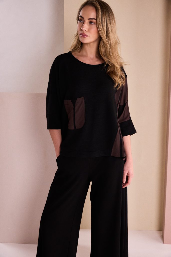 Naya Black Round Neck Top With Choko SectionsNaw26217