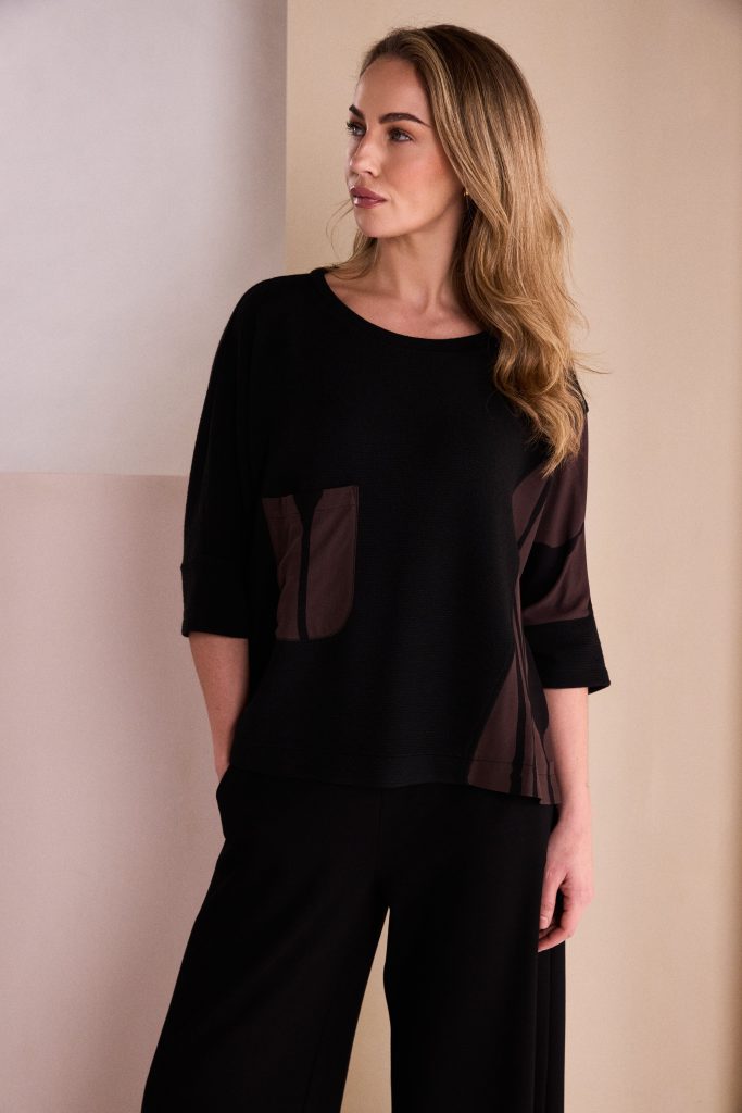 Naya Black Round Neck Top With Choko SectionsNaw26217