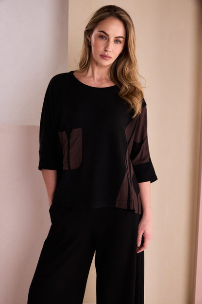 Naya Black Round Neck Top With Choko SectionsNaw26217