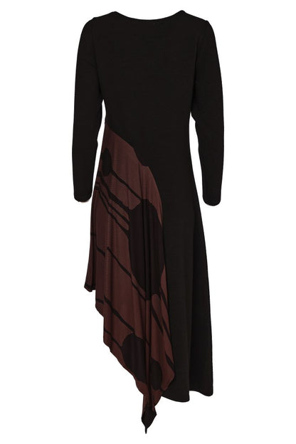 Naya Round Neck Dress With Curved Print PanelNaw26218