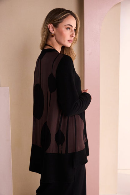 Naya Black Vee Neck Top With Choko Print SectionsNaw26219