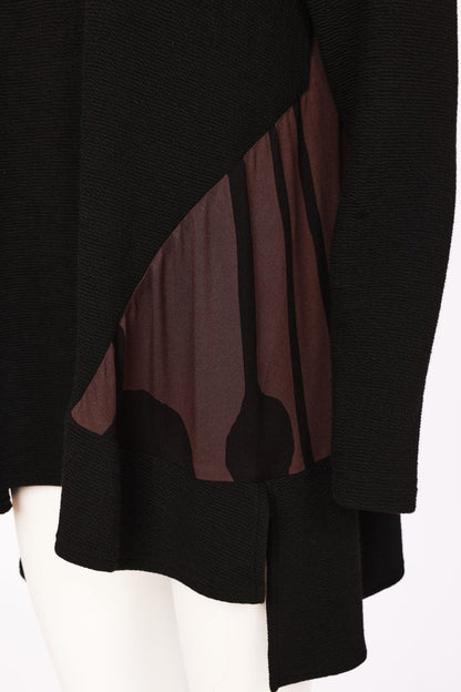 Naya Black Vee Neck Top With Choko Print SectionsNaw26219