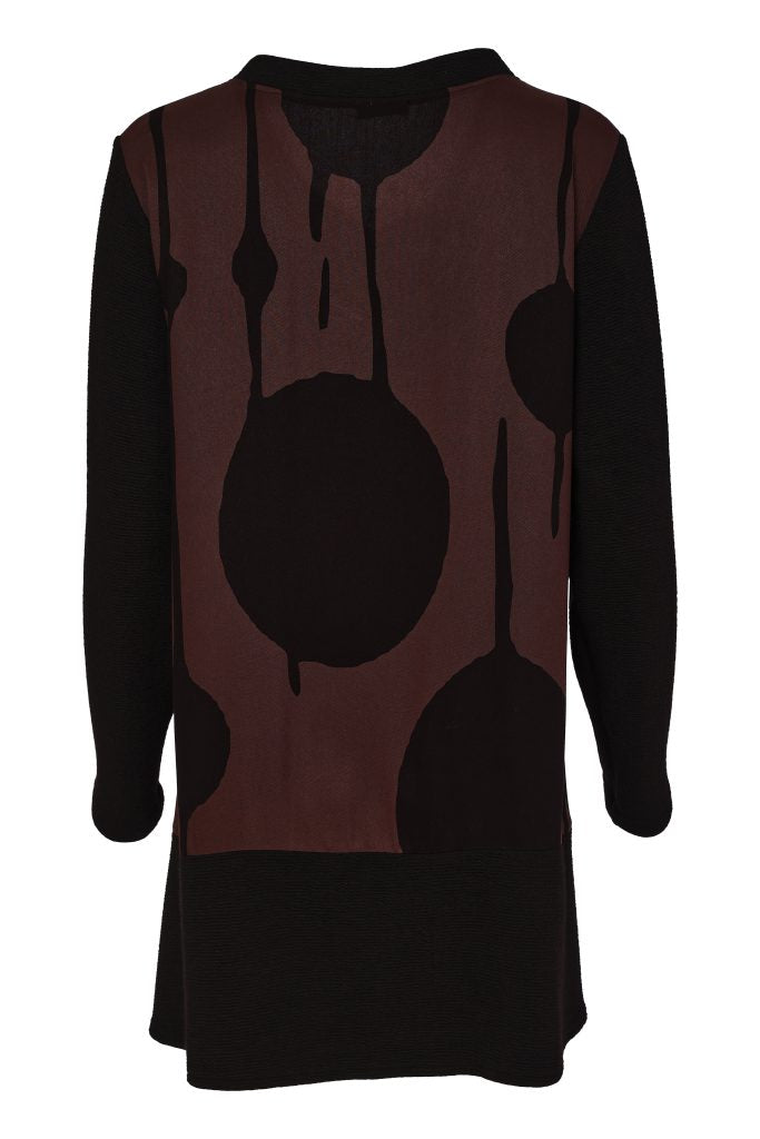 Naya Black Vee Neck Top With Choko Print SectionsNaw26219