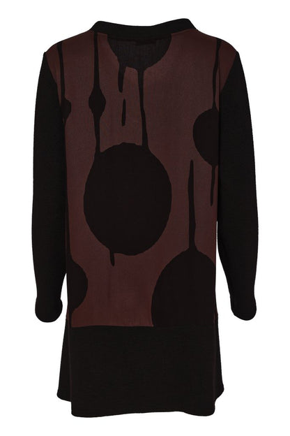 Naya Black Vee Neck Top With Choko Print SectionsNaw26219
