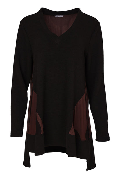 Naya Black Vee Neck Top With Choko Print SectionsNaw26219
