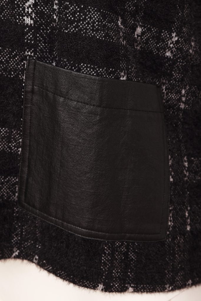 Naya Check Knit Top With Leatherette Pocket And Zip Detail Naw26230