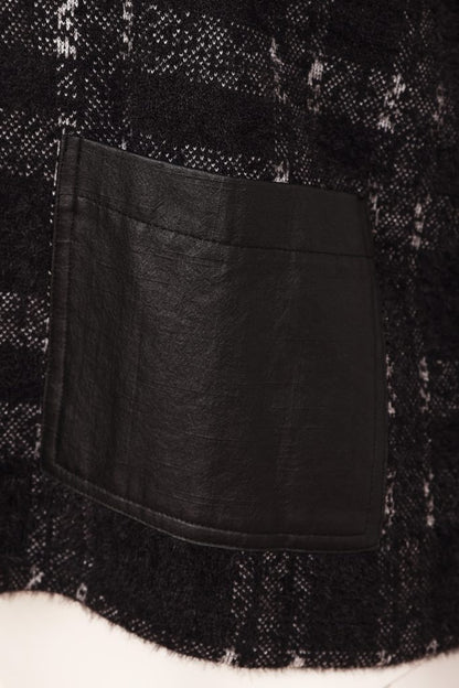 Naya Check Knit Top With Leatherette Pocket And Zip Detail Naw26230