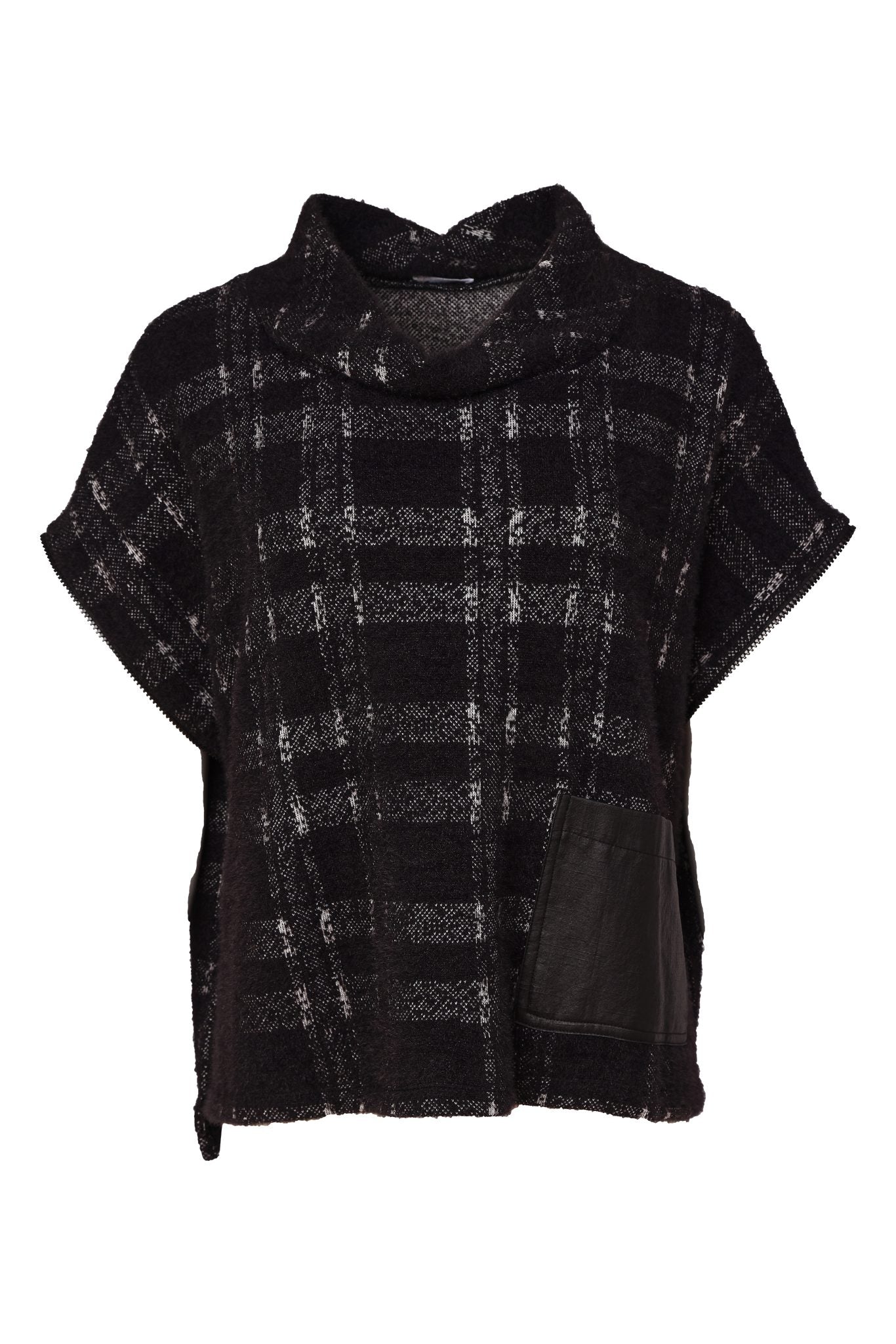 Naya Check Knit Top With Leatherette Pocket And Zip Detail Naw26230