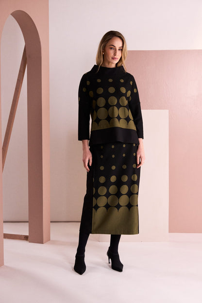 Naya Spot Border Print Pull Up Skirt with side pockets  Naw26266