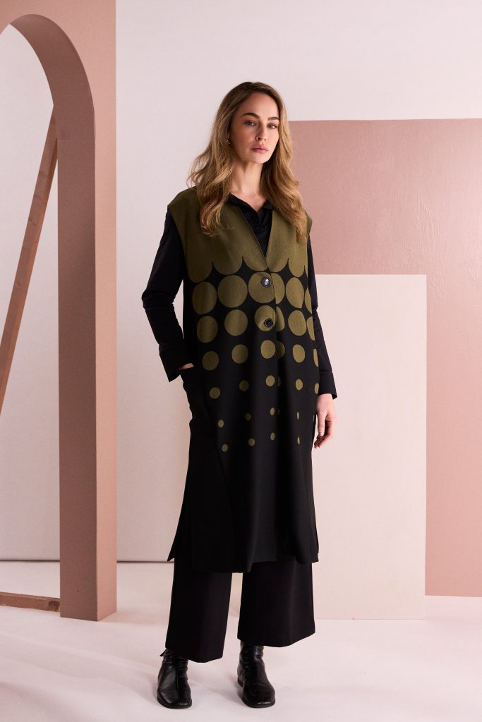 Naya Spot Border Print Long Line Waistcoat Naw26267