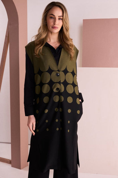 Naya Spot Border Print Long Line Waistcoat Naw26267