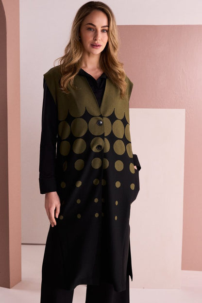 Naya Spot Border Print Long Line Waistcoat Naw26267