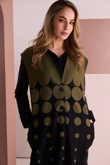Naya Spot Border Print Long Line Waistcoat Naw26267