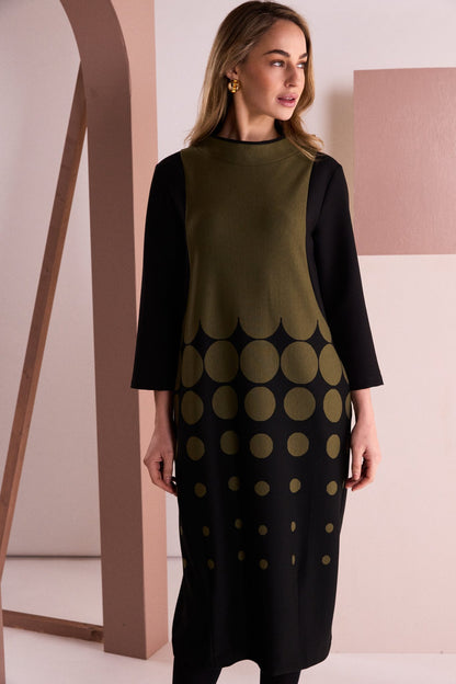 Naya Spot Border Print High Neck Dress With Contrast Sleeve Naw26268