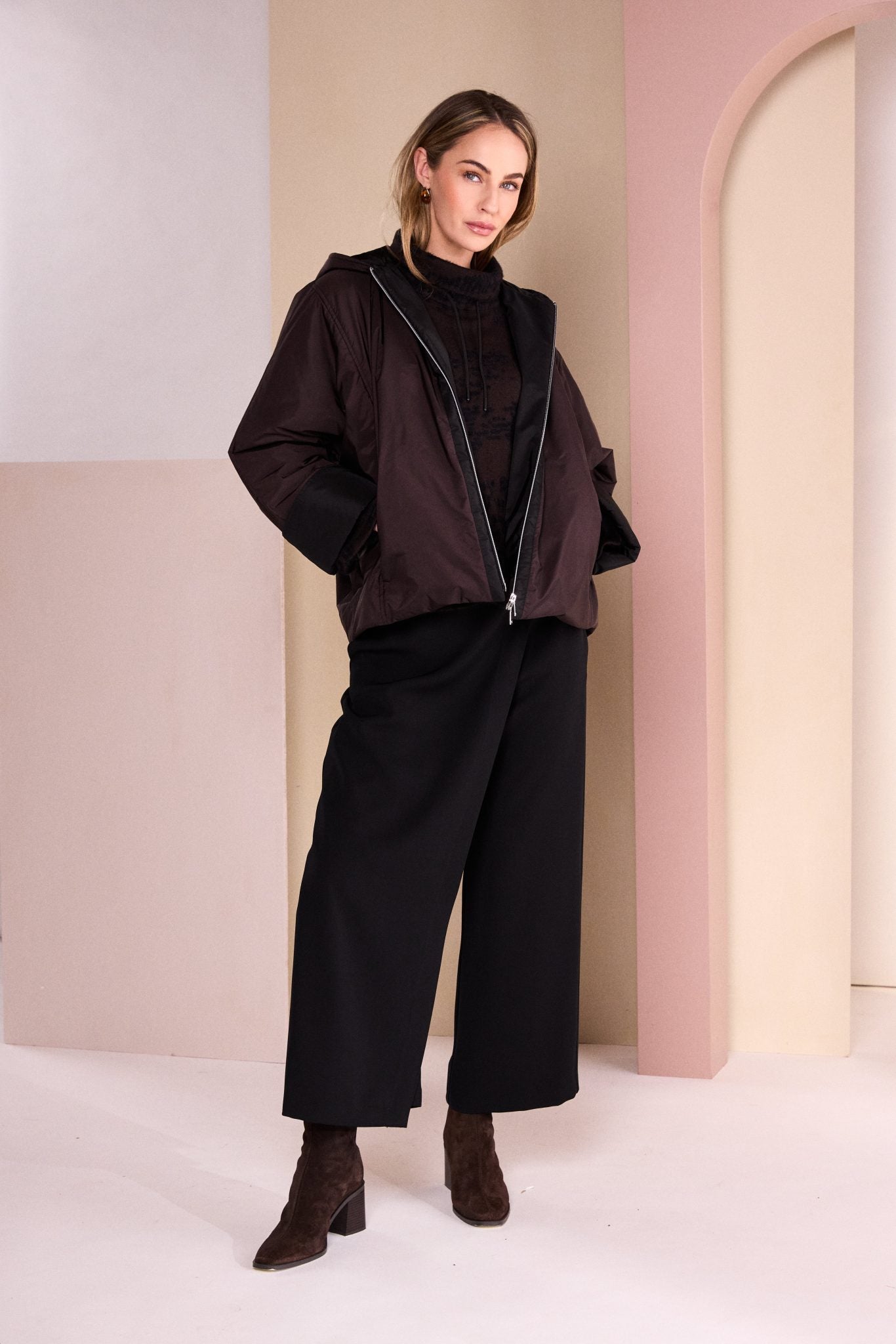 Naya Hooded Jacket With Contrast Zip Panel And Hood Lining Naw26278