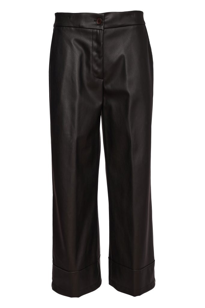 Naya Wide Leg Leatherette Trouser With Hem Panel Naw26296