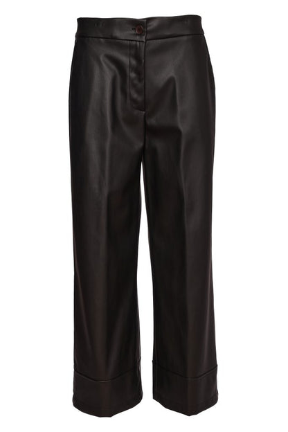 Naya Wide Leg Leatherette Trouser With Hem Panel Naw26296