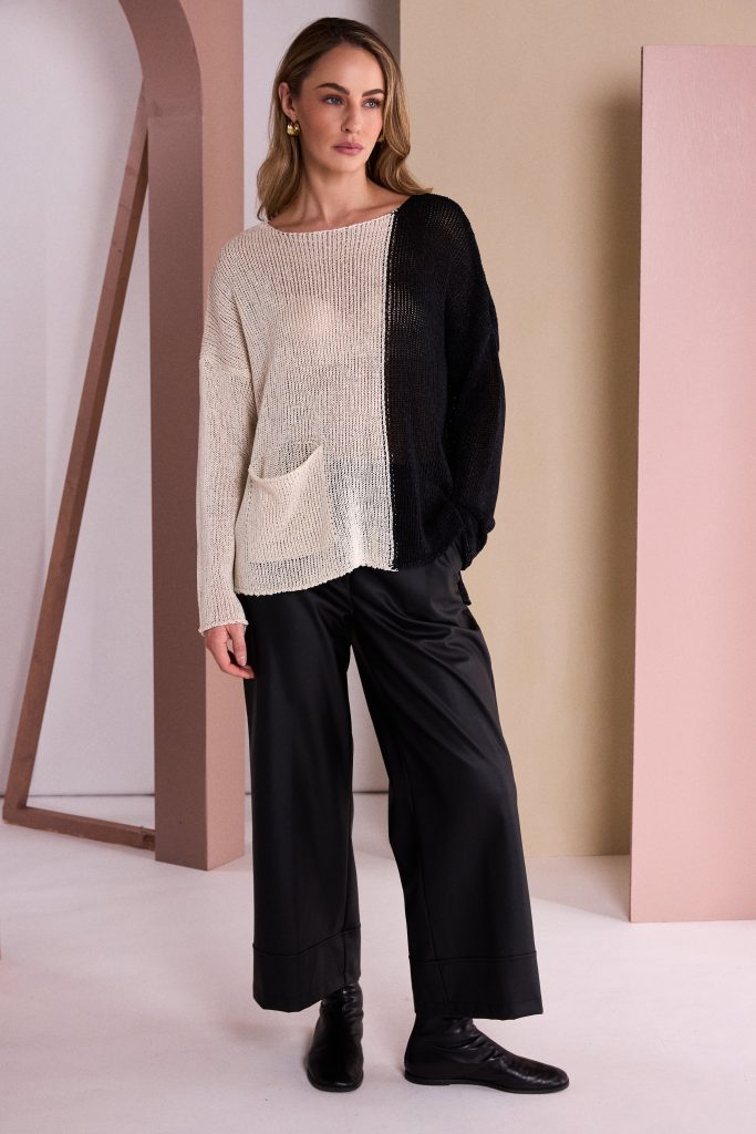 Naya Wide Leg Leatherette Trouser With Hem Panel Naw26296