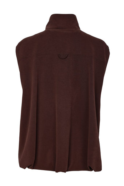 Naya Puff Ball Hem Zip Waistcoat in choko  With Contrast pockets Naw26305
