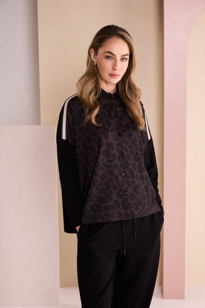 Naya Animal Print Top With Collar And Contrast Sleeve Naw26312