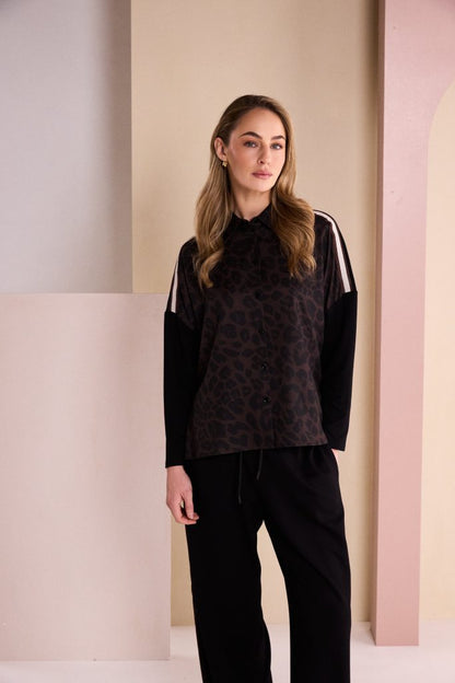 Naya Animal Print Top With Collar And Contrast Sleeve Naw26312