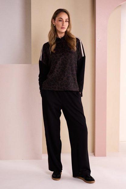 Naya Animal Print Top With Collar And Contrast Sleeve Naw26312