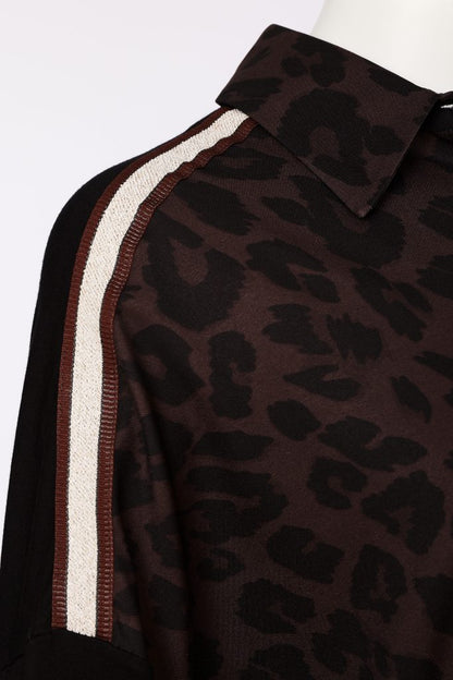 Naya Animal Print Top With Collar And Contrast Sleeve Naw26312