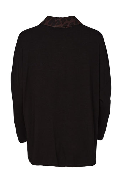 Naya Animal Print Top With Collar And Contrast Sleeve Naw26312