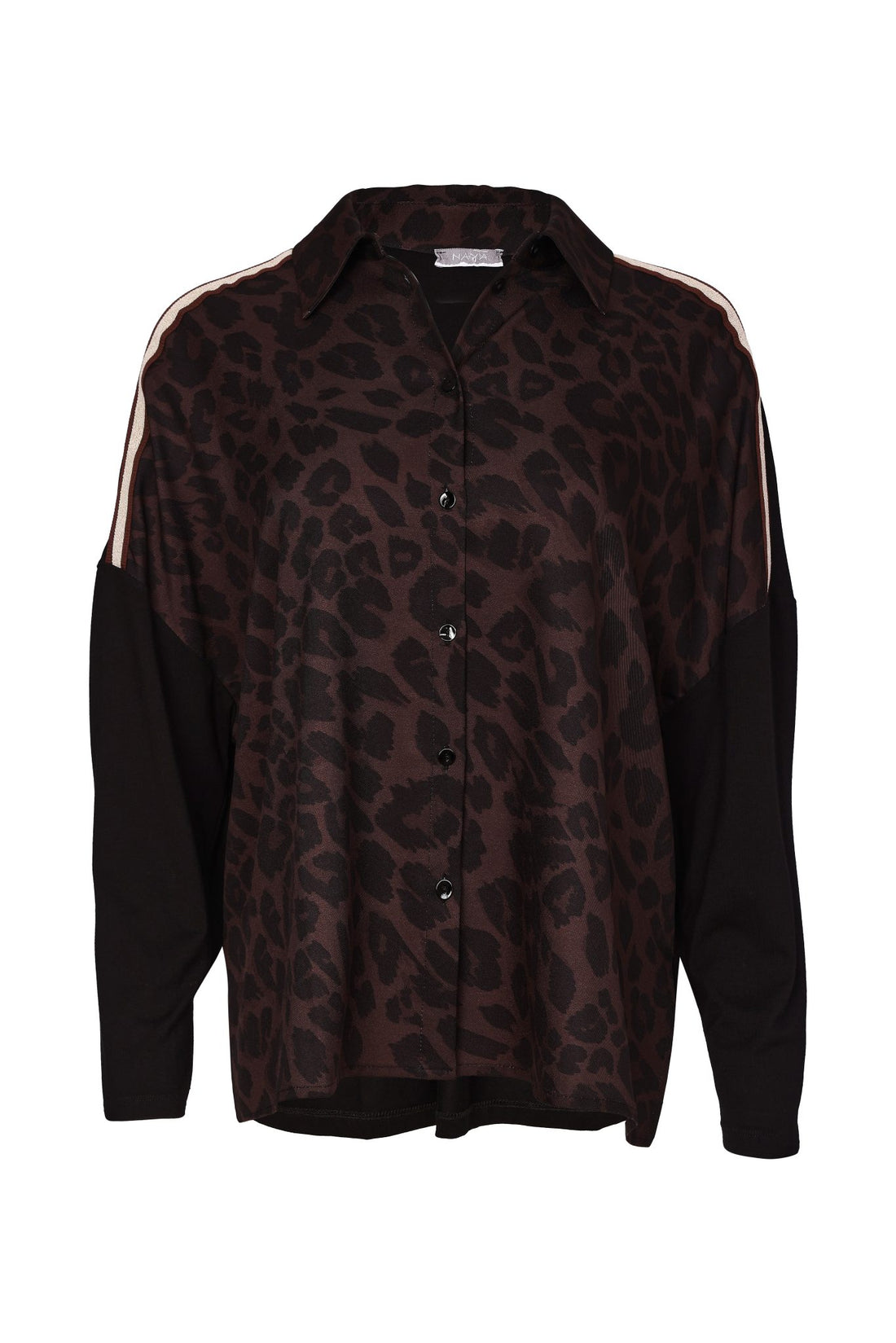 Naya Animal Print Top With Collar And Contrast Sleeve Naw26312