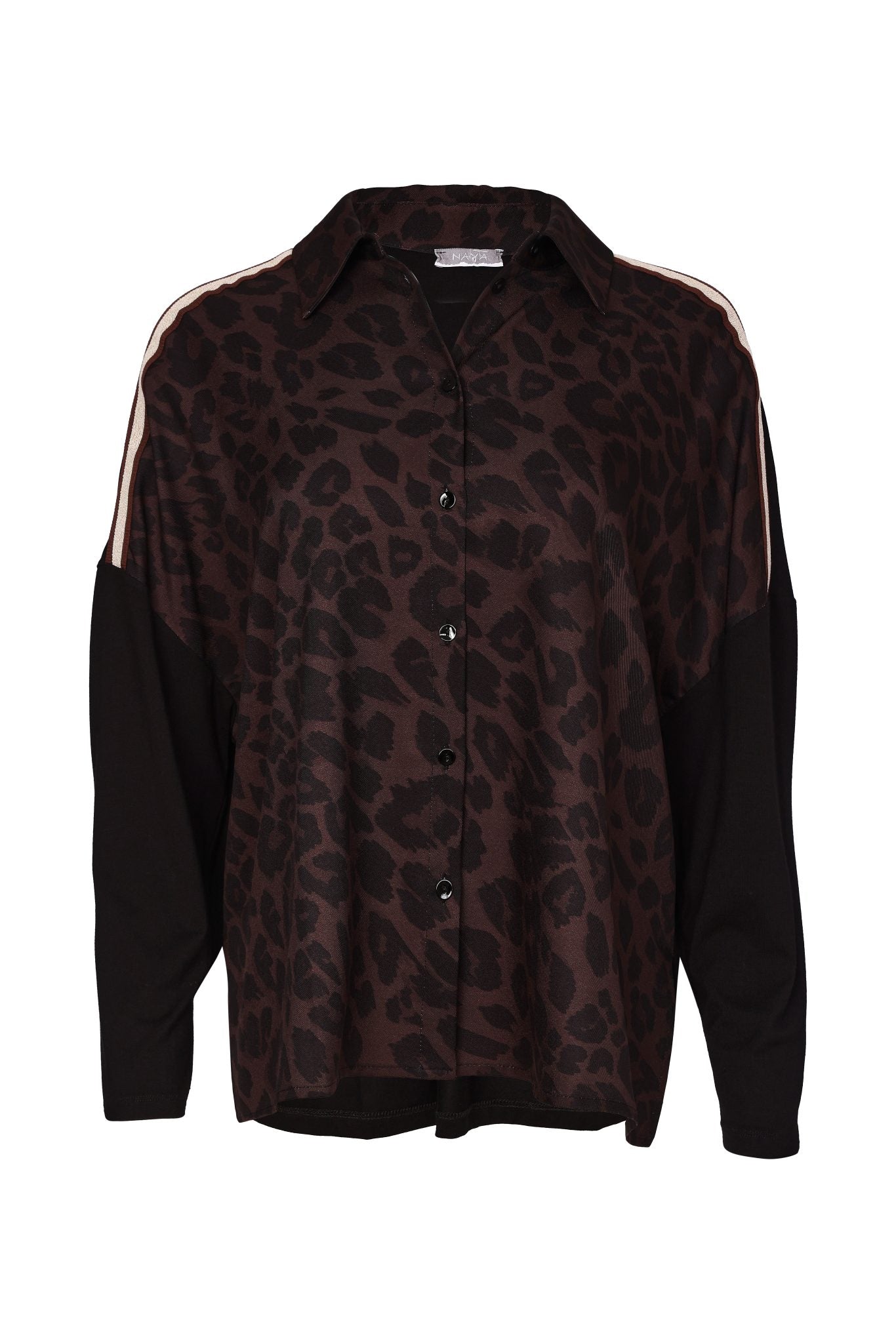 Naya Animal Print Top With Collar And Contrast Sleeve Naw26312
