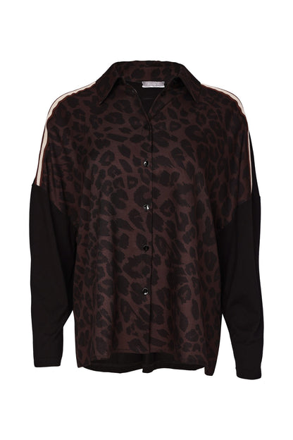 Naya Animal Print Top With Collar And Contrast Sleeve Naw26312