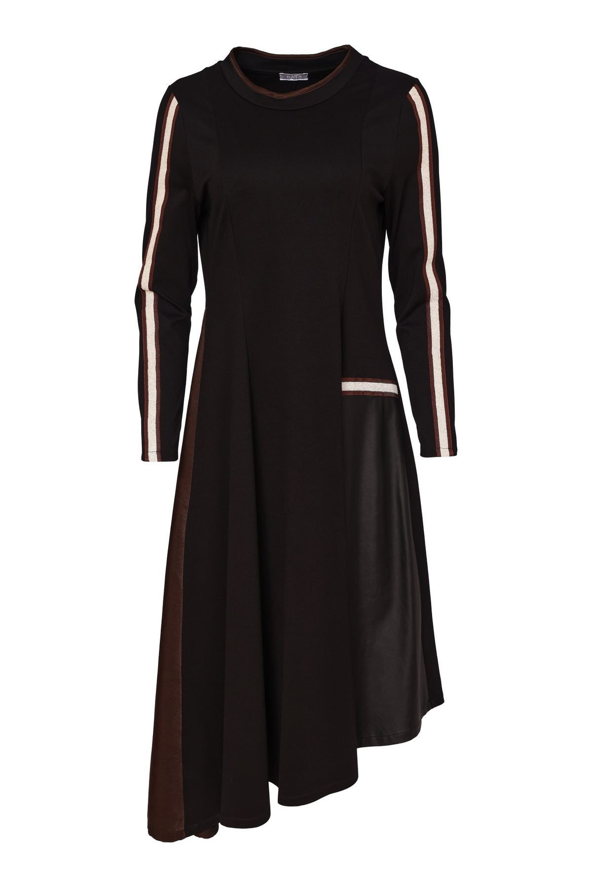 Naya High Neck Dress With Print Pocket And Metallic Trim Naw26314