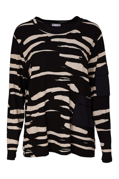 Print Round Neck Top With Contrast Pocket  Naw26319