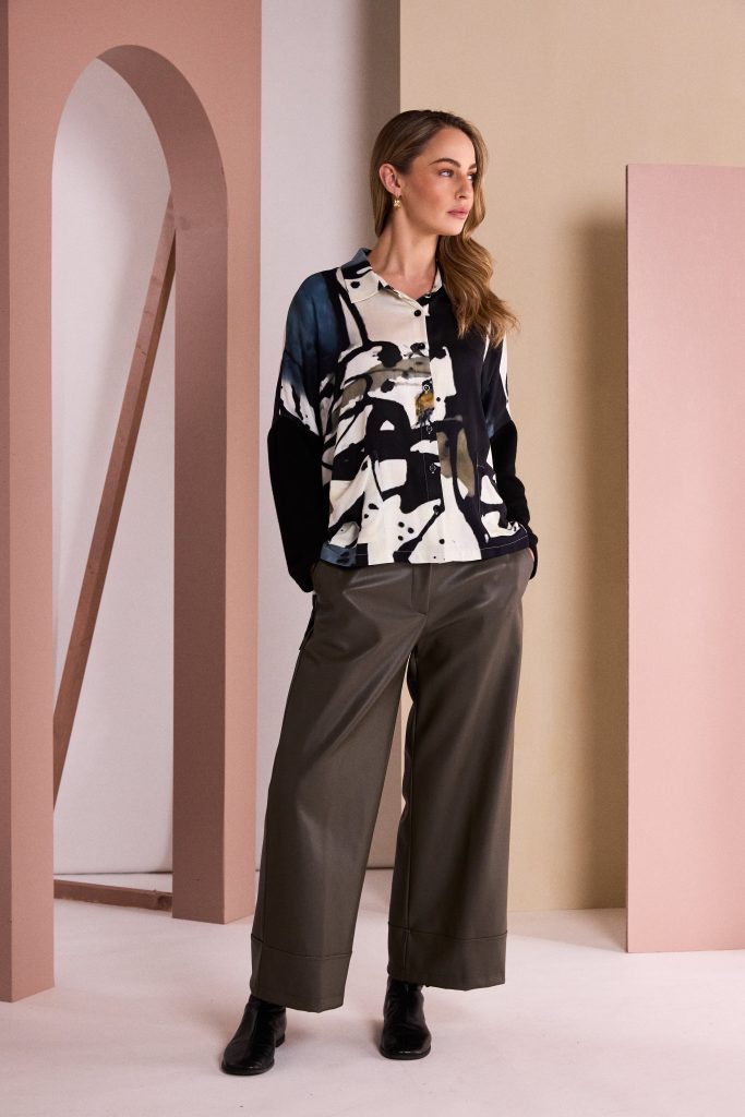 Naya Wide Leg Leatherette Trouser With Hem Panel Naw26296