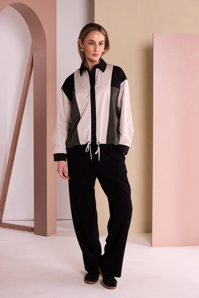Naya Button Through Drawstring Hem Top With Contrast Sections Naw26325