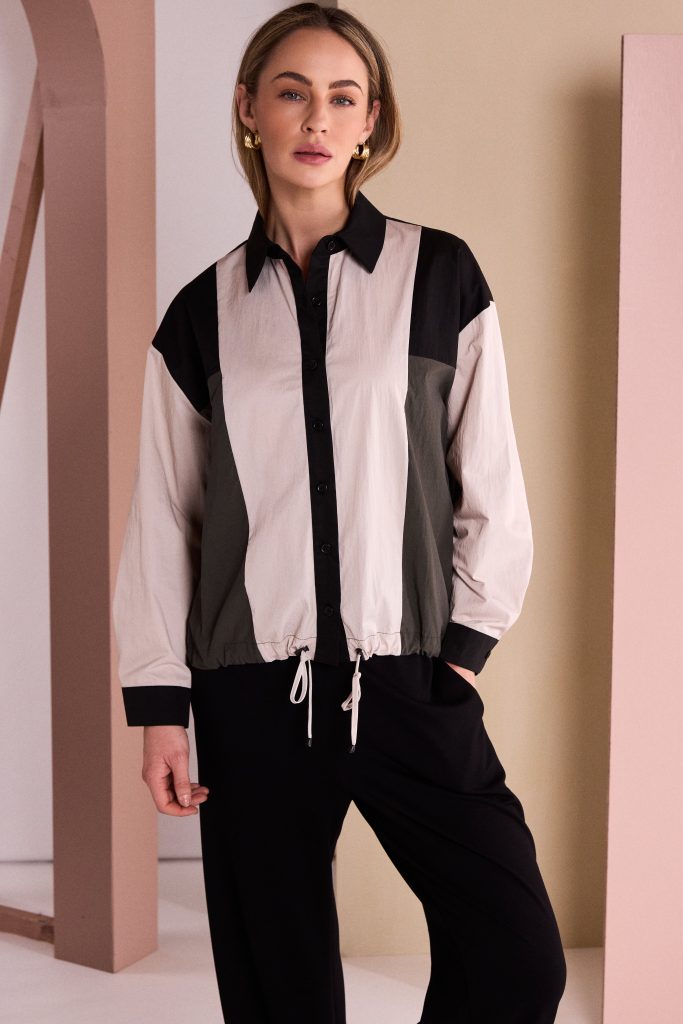 Naya Button Through Drawstring Hem Top With Contrast Sections Naw26325