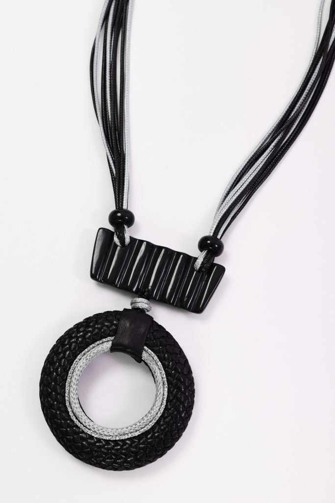 Naya Leather Look Circle Necklace With Bar Trim Naw26349