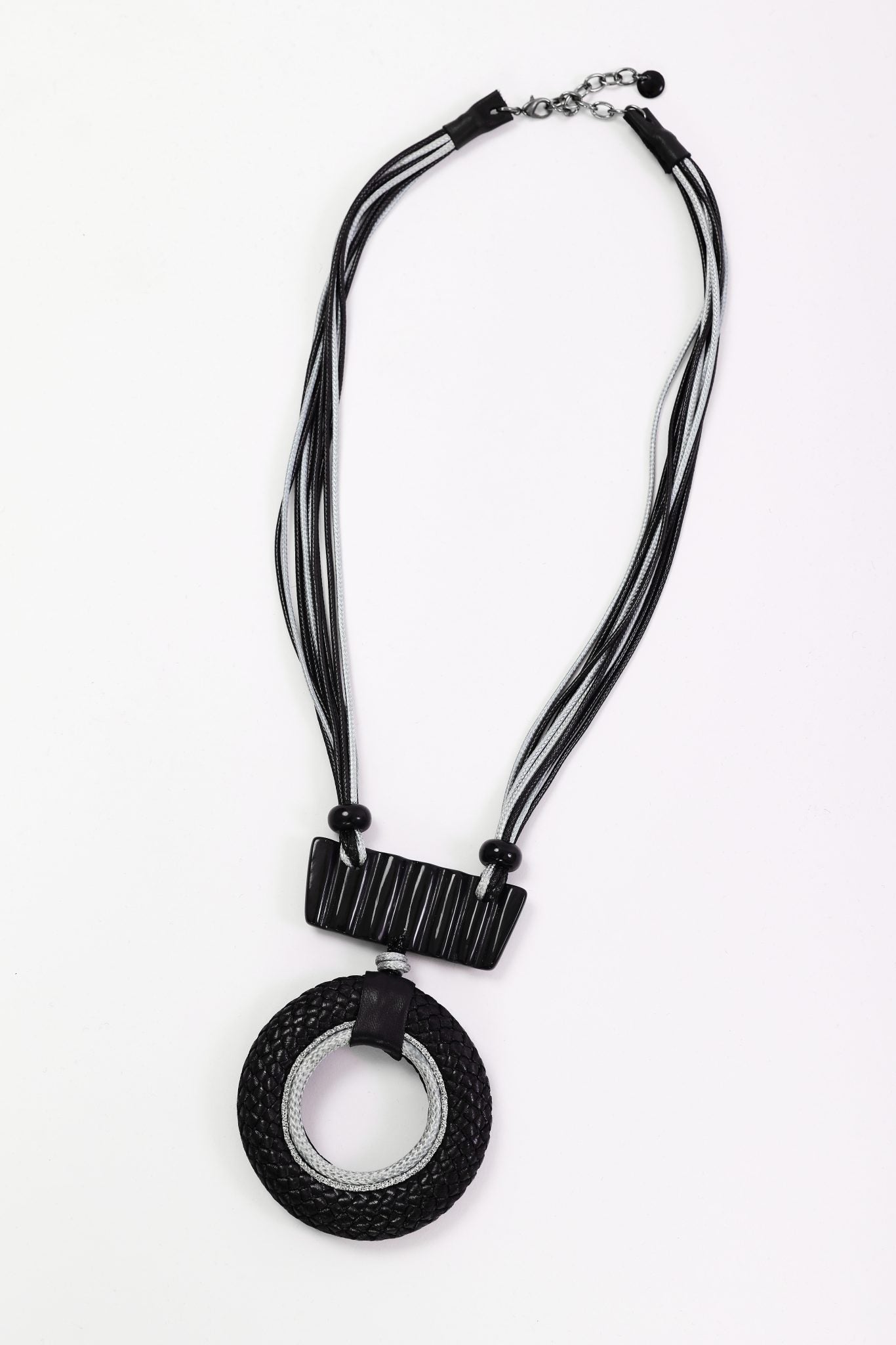 Naya Leather Look Circle Necklace With Bar Trim Naw26349
