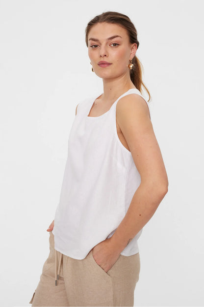 Sleeveless Linen Top with Back Button Detail.  All colours