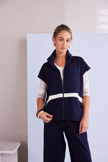Naya High Neck Zip Top With Contrast Colour Panel And Pocket DetailNpa26195