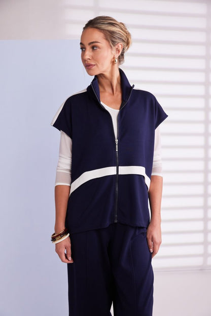 Naya High Neck Zip Top With Contrast Colour Panel And Pocket DetailNpa26195