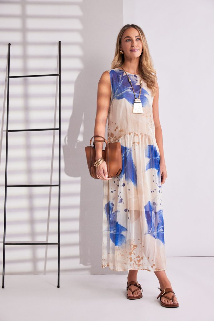 Naya Mesh Leaf Print Waisted Dress Npa26146