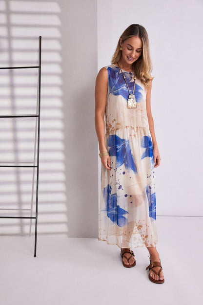 Naya Mesh Leaf Print Waisted Dress Npa26146