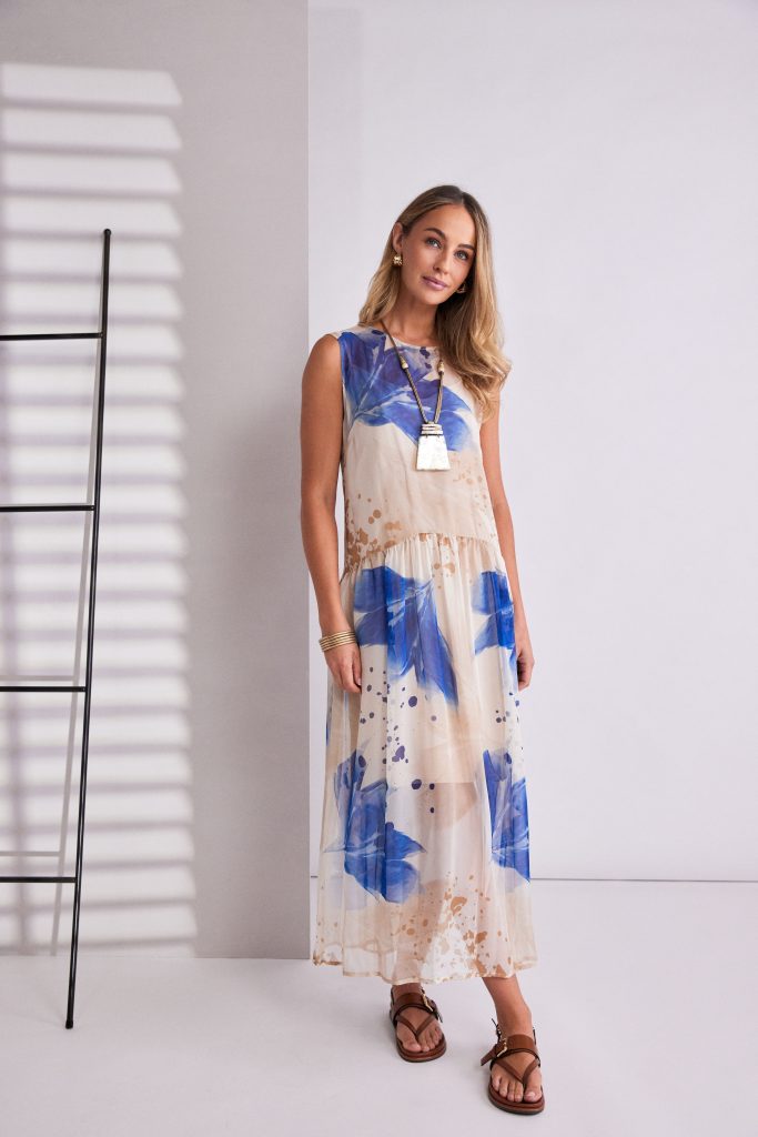 Naya Mesh Leaf Print Waisted Dress Npa26146