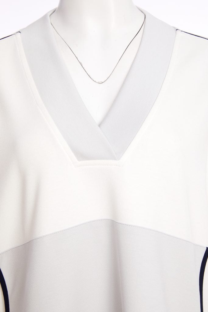 Naya V Neck Top With Contrast Pocket And Hem band in Navy and Silver  Npa26249