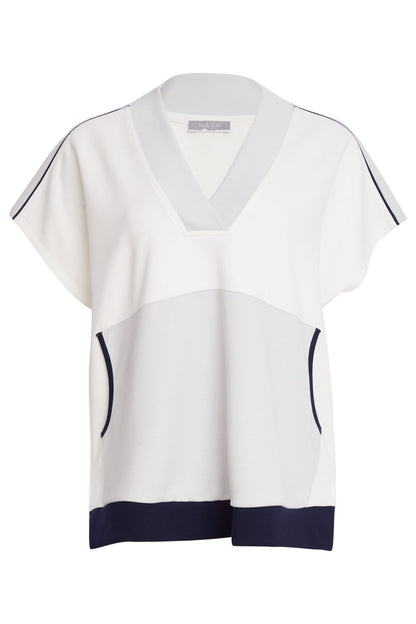 Naya V Neck Top With Contrast Pocket And Hem band in Navy and Silver  Npa26249