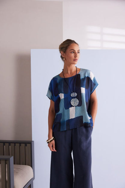 Naya Patchwork Print Round Neck Top Npa26270
