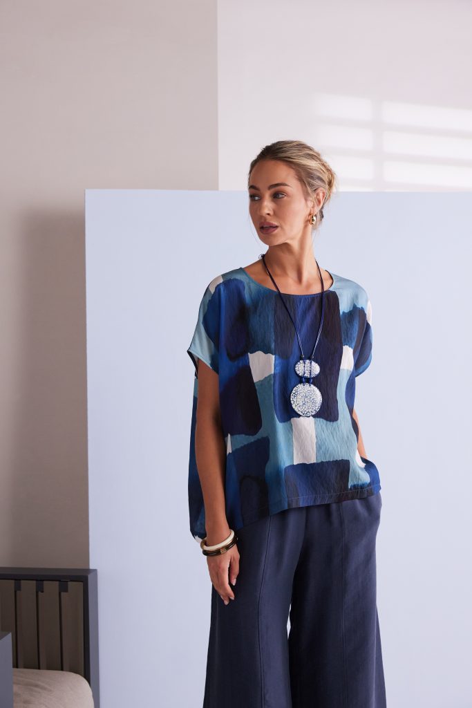 Naya Patchwork Print Round Neck Top Npa26270
